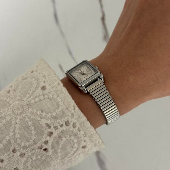 Sku0340 Silver White dial Women Square Watch Bracelet Stainless Steel + gift box main image 4